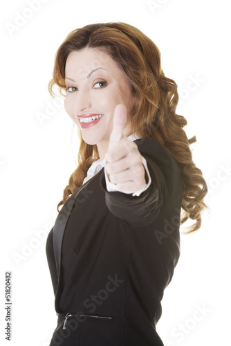 Photo: Business woman with thumbs up, ok gesture Business woman with thumbs up, ok gesture