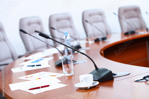 Photo: Conference hall with microphones Conference hall with microphones