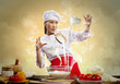 Asian female cooking with magic