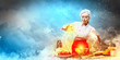 Asian female cooking with magic