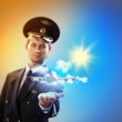 Image of pilot with plane in hand