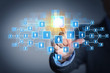 Photo: Image of male touching icon of social network Image of male touching icon of social network