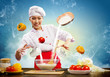 Asian female cooking with magic