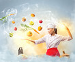 Asian female cooking with magic