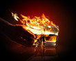 Two glasses of burning yellow absinthe