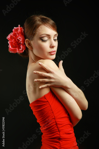 Photo: Portrait of beautiful woman , isolated on black background Portrait of beautiful woman , isolated on black background