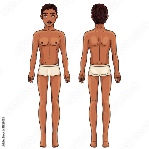 Vector: Male body front and back African american man Male body front and back African american man