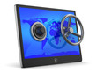 tablet with key on white background. Isolated 3D image