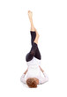 Gymnast girl in flexible back pose, isolated on white background
