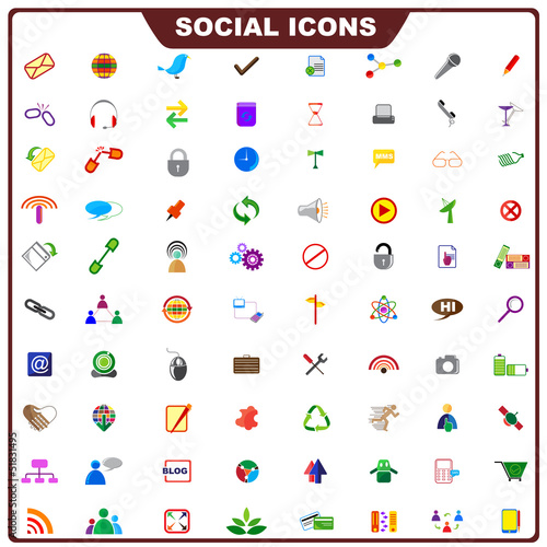 Vector: vector illustration of complete set of social icon vector illustration of complete set of social icon