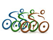 Illustration: Blue, green and orange cyclist icon Blue, green and orange cyclist icon