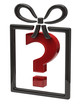 Gift and question mark sign on white background