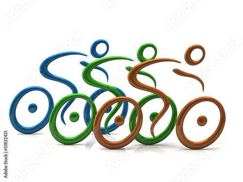 Illustration: Blue, green and orange cyclist icon Blue, green and orange cyclist icon