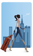 the girl hurries  in the airport