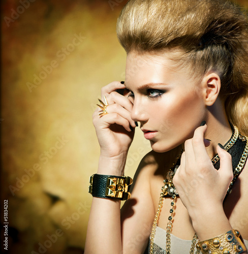 Photo: Fashion Rocker Style Model Girl Portrait. Sepia toned Fashion Rocker Style Model Girl Portrait. Sepia toned