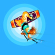 Vektor: Young kitesurfer jumping on board onto the sky Young kitesurfer jumping on board onto the sky