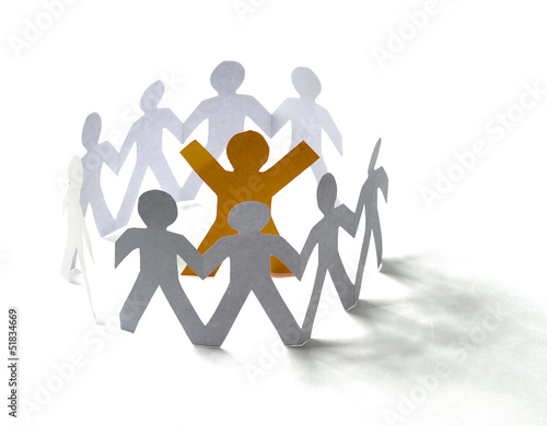 Photo: White paper people standing in a cycle White paper people standing in a cycle