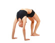 Gymnast girl in flexible back pose, isolated on white background