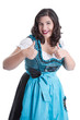 Frau in einem blauen Dirndl isoliert