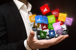 Man holding business infographic mobile applications