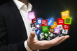 Man holding shopping mobile applications