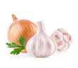 Garlic and onion isolated on white background