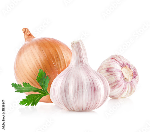 Photo: Garlic and onion isolated on white background Garlic and onion isolated on white background