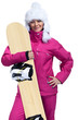 Smiling female snowboarder