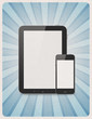 Mobile devices on retro background