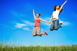 happiness young women jumping