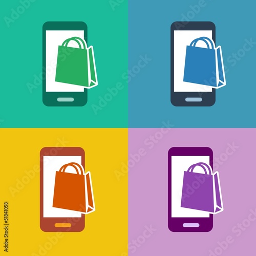 flat design icons - mobile shopping