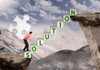 Photo: Businessman bring puzzle solution on mountain Businessman bring puzzle solution on mountain