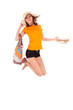Young beautiful asian woman jumping of joy - Asian people