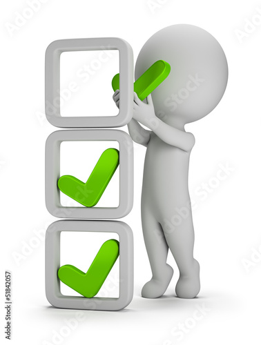 Illustration: 3d small people - installation of check marks 3d small people - installation of check marks