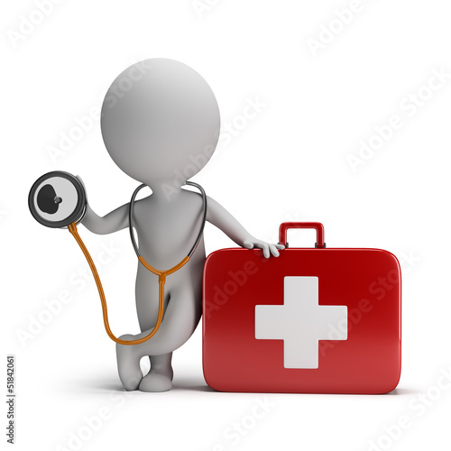 Illustration: 3d small people - stethoscope and medical kit 3d small people - stethoscope and medical kit