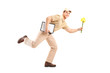 Full length portrait of a mailman delivering flowers