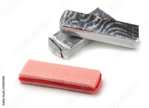Photo: Three pieces of strawberry bubble gum Three pieces of strawberry bubble gum