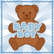 Illustration: Baby Boy Teddy Bear. Blue polka dot letters, rick rack frame. Baby Boy Teddy Bear. Blue polka dot letters, rick rack frame.