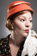 Retro Woman Dabbing Her Mouth With Handkerchief