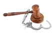 Gavel and handcuffs isolated on white