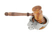 Gavel and handcuffs isolated on white