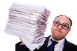 Funny man with lots of folders on white