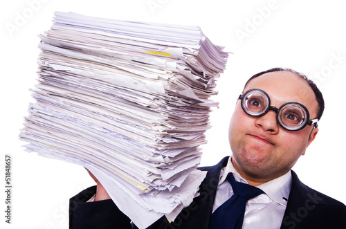 Photo: Funny man with lots of folders on white Funny man with lots of folders on white