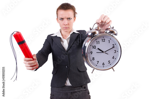Photo: Businesswoman with dynamite and clock Businesswoman with dynamite and clock