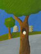 Illustration: Tree with a bird in the park Tree with a bird in the park