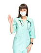 Young medical doctor or nurse making stop sign