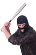 Male hooligan with bat on white