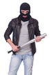 Male hooligan with bat on white