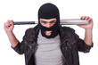 Male hooligan with bat on white