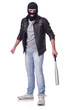 Male hooligan with bat on white